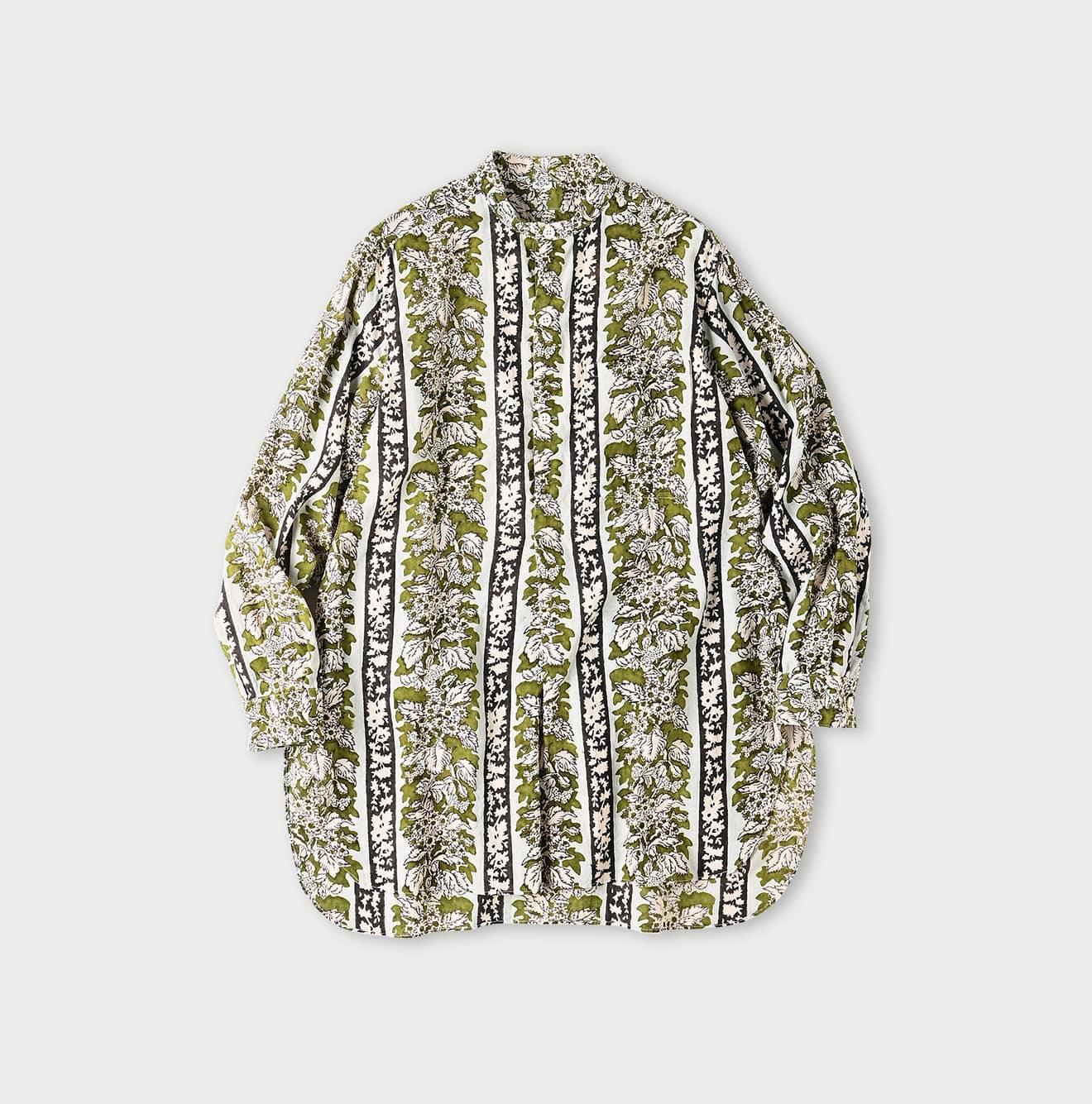 Stripe Flower Block Print 908 Grandpa Pullover Shirt - 45R by 45rpm studio - Image 1
