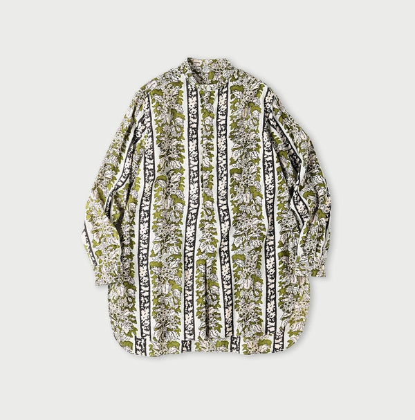 Stripe Flower Block Print 908 Grandpa Pullover Shirt - 45R by 45rpm studio