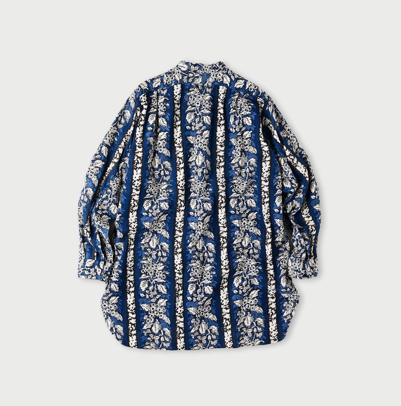 Stripe Flower Block Print 908 Grandpa Pullover Shirt - 45R by 45rpm studio