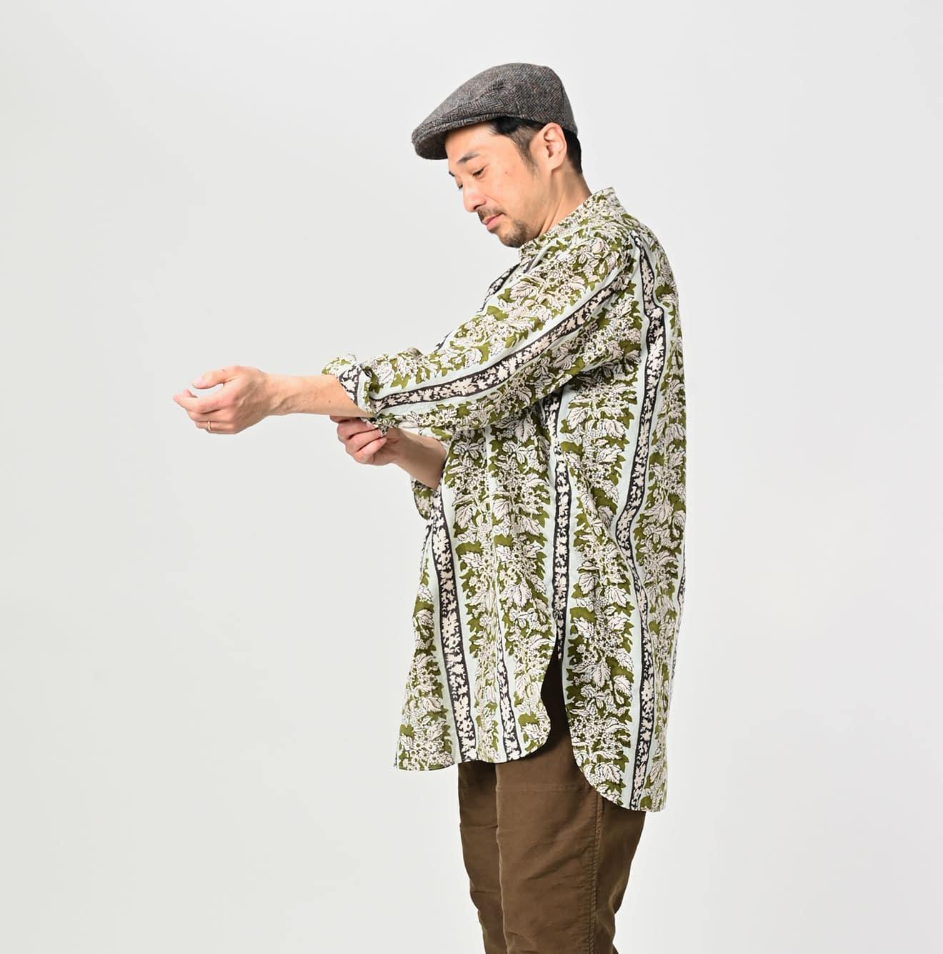Stripe Flower Block Print 908 Grandpa Pullover Shirt - 45R by 45rpm studio - Image 8