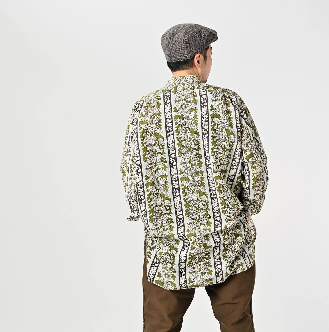 Stripe Flower Block Print 908 Grandpa Pullover Shirt - 45R by 45rpm studio - Image 9