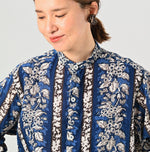 Stripe Flower Block Print 908 Grandpa Pullover Shirt - 45R by 45rpm studio