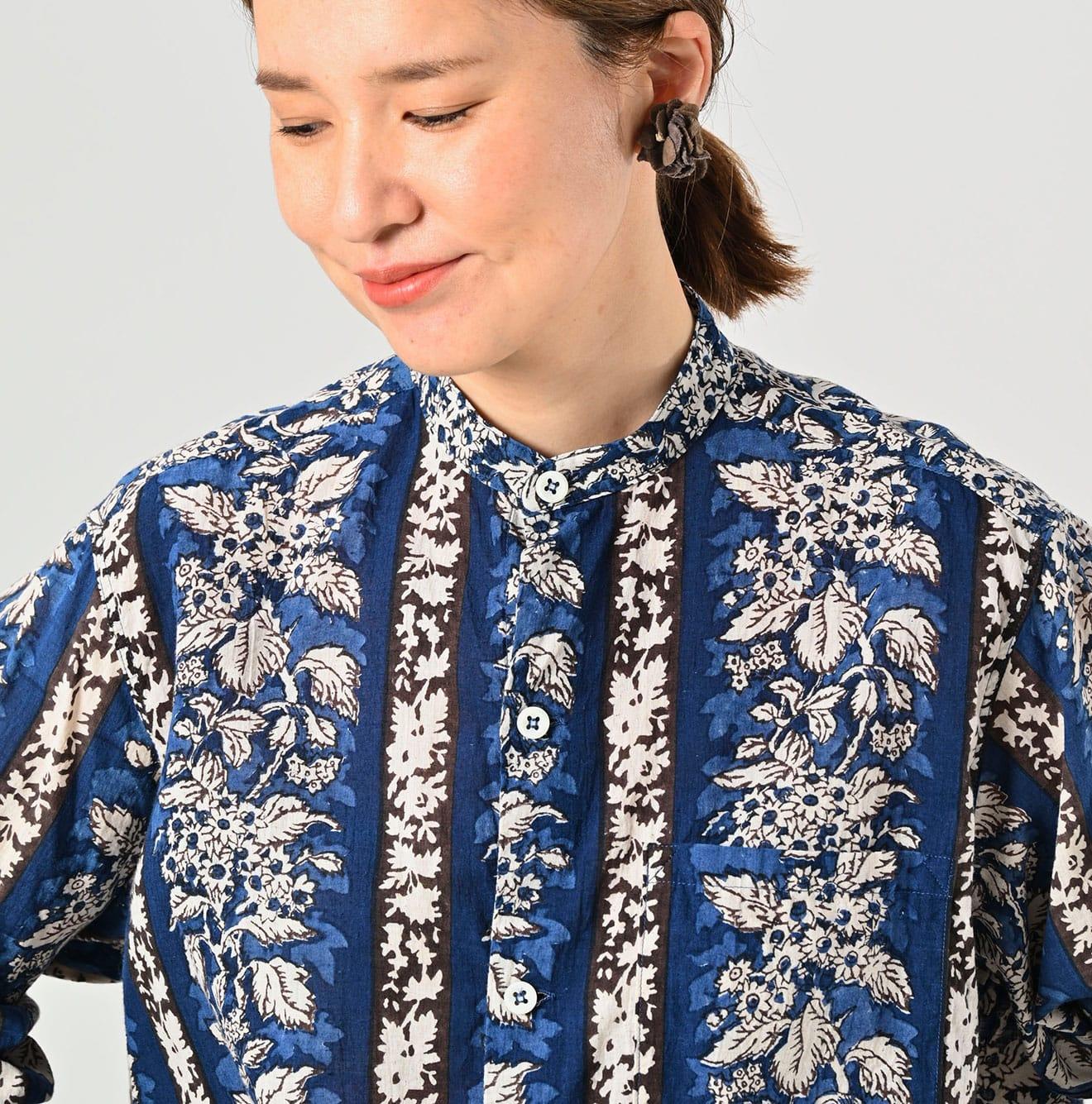 Stripe Flower Block Print 908 Grandpa Pullover Shirt - 45R by 45rpm studio - Image 10