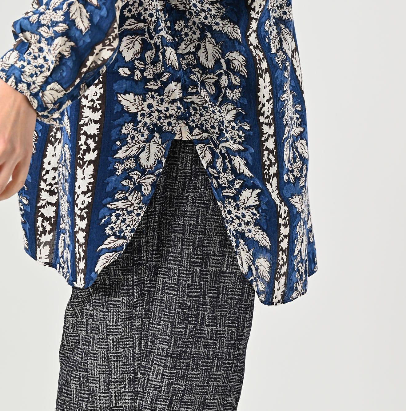 Stripe Flower Block Print 908 Grandpa Pullover Shirt - 45R by 45rpm studio - Image 11