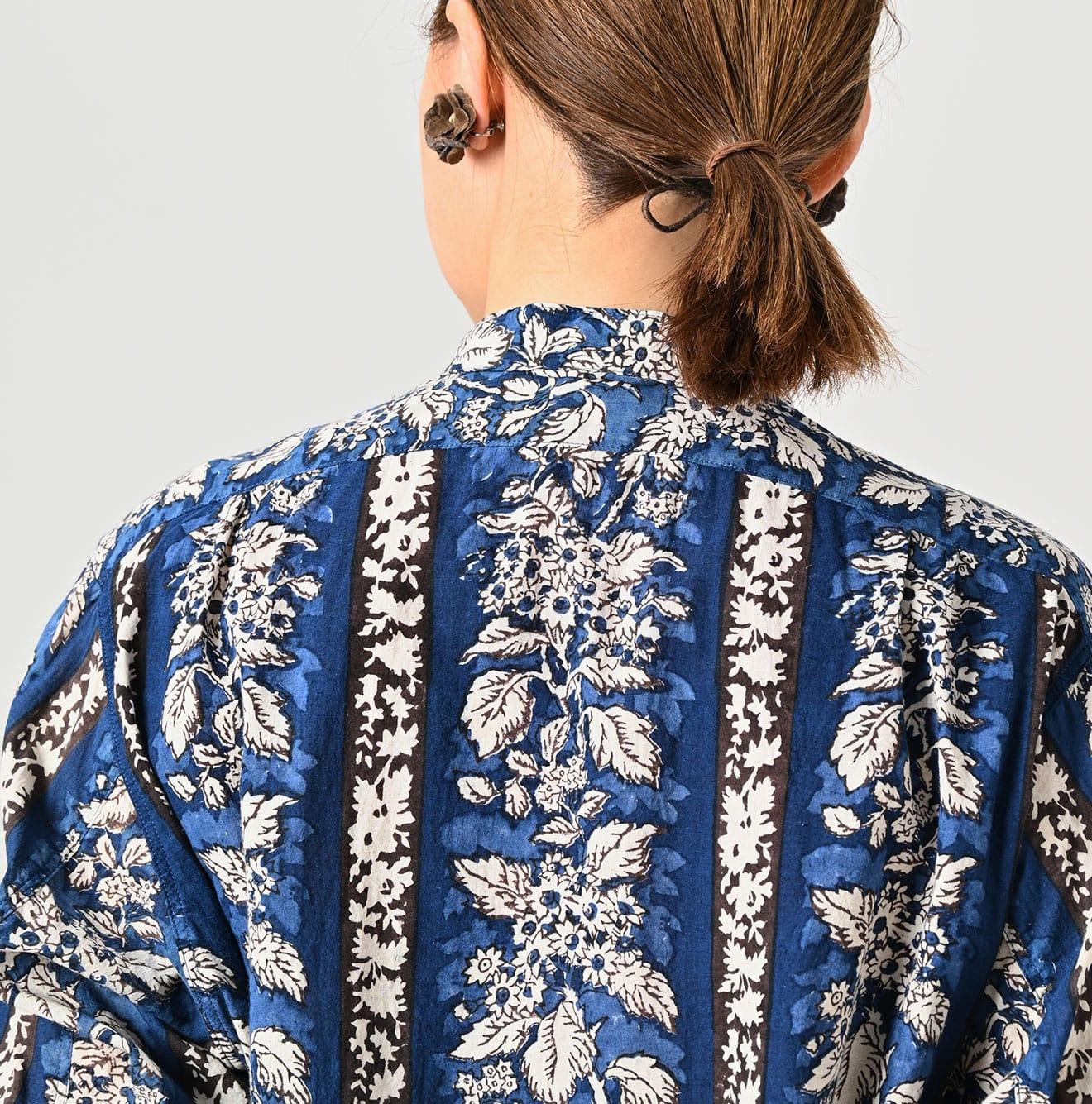 Stripe Flower Block Print 908 Grandpa Pullover Shirt - 45R by 45rpm studio - Image 12