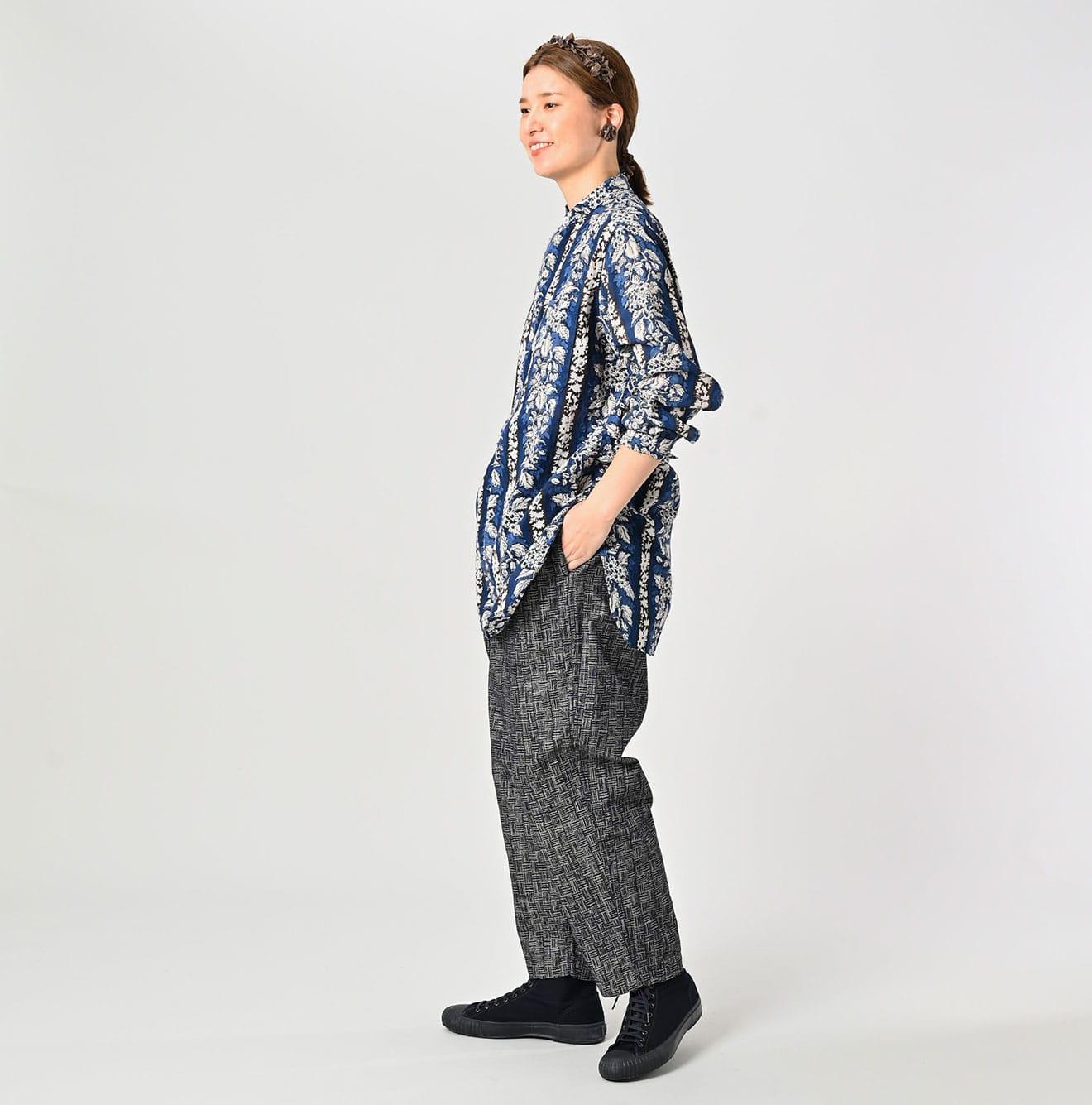 Stripe Flower Block Print 908 Grandpa Pullover Shirt - 45R by 45rpm studio - Image 2