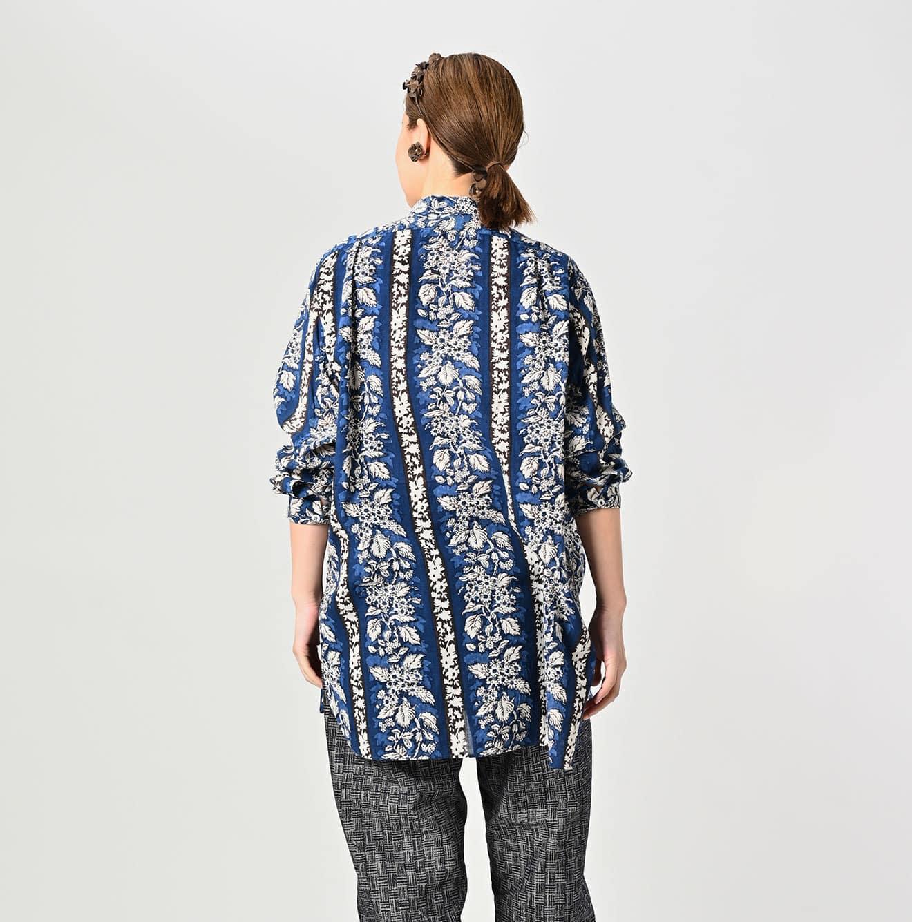 Stripe Flower Block Print 908 Grandpa Pullover Shirt - 45R by 45rpm studio - Image 6
