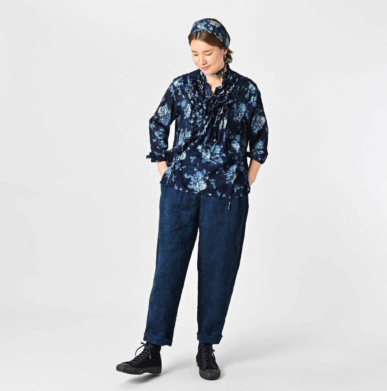 45R Indigo Linen Duck 908 Pegtop Pants