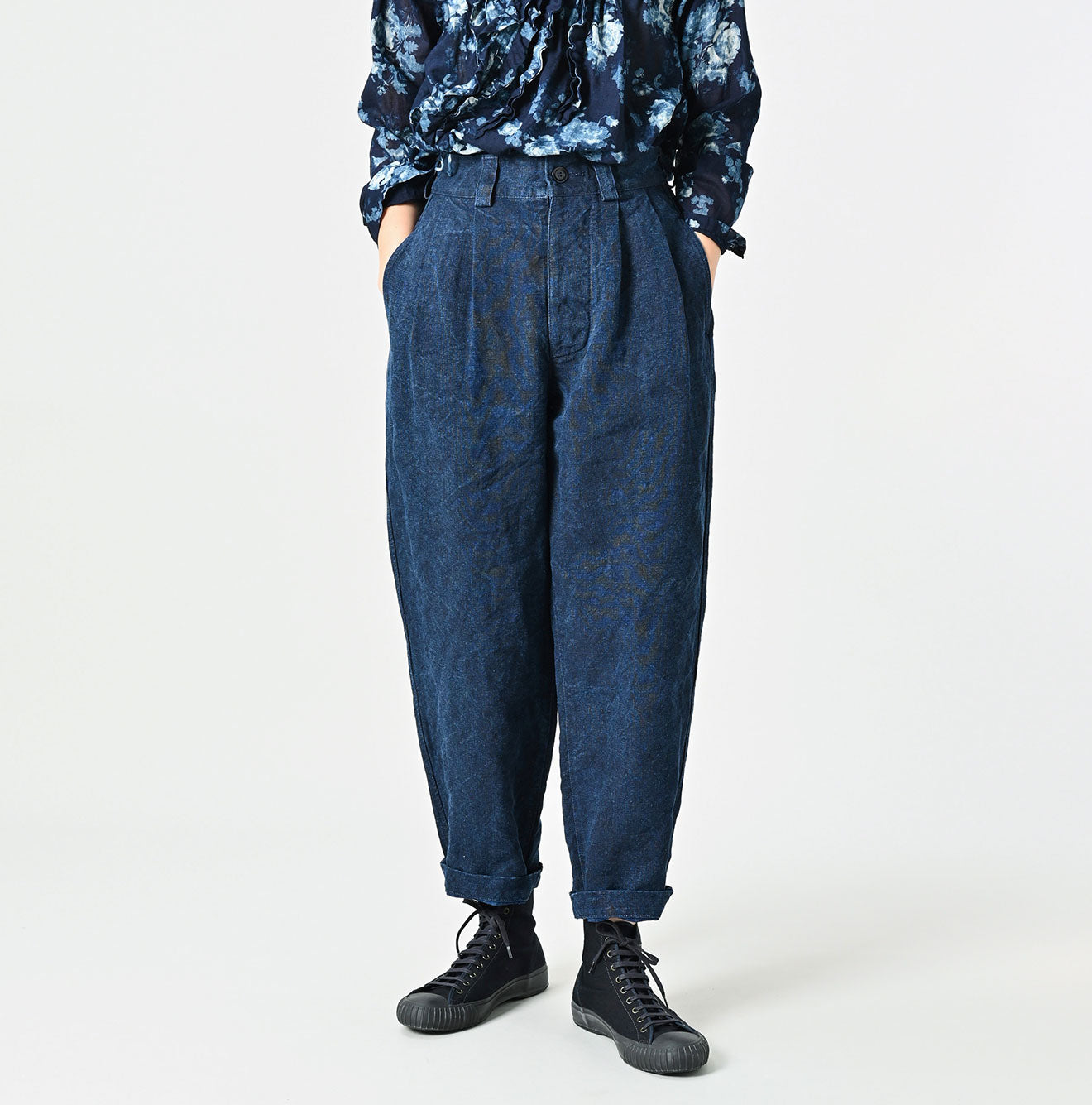 45R Indigo Linen Duck 908 Pegtop Pants