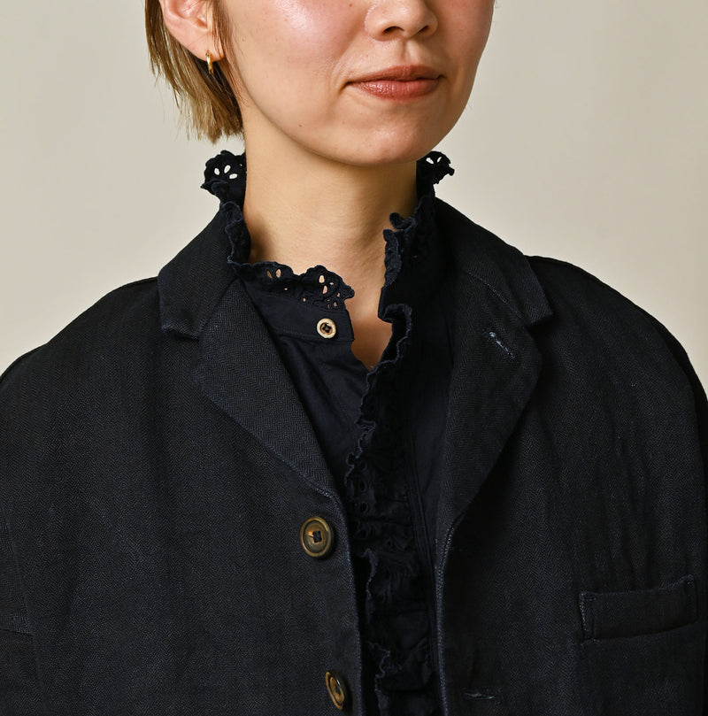 45R Indigo Linen Herringbone 908 Uma Jacket - Image 11