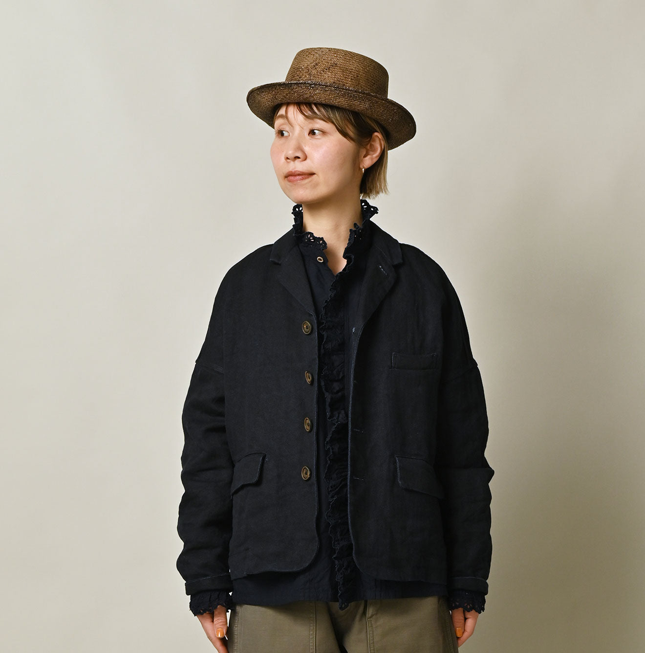 45R Indigo Linen Herringbone 908 Uma Jacket - Image 7