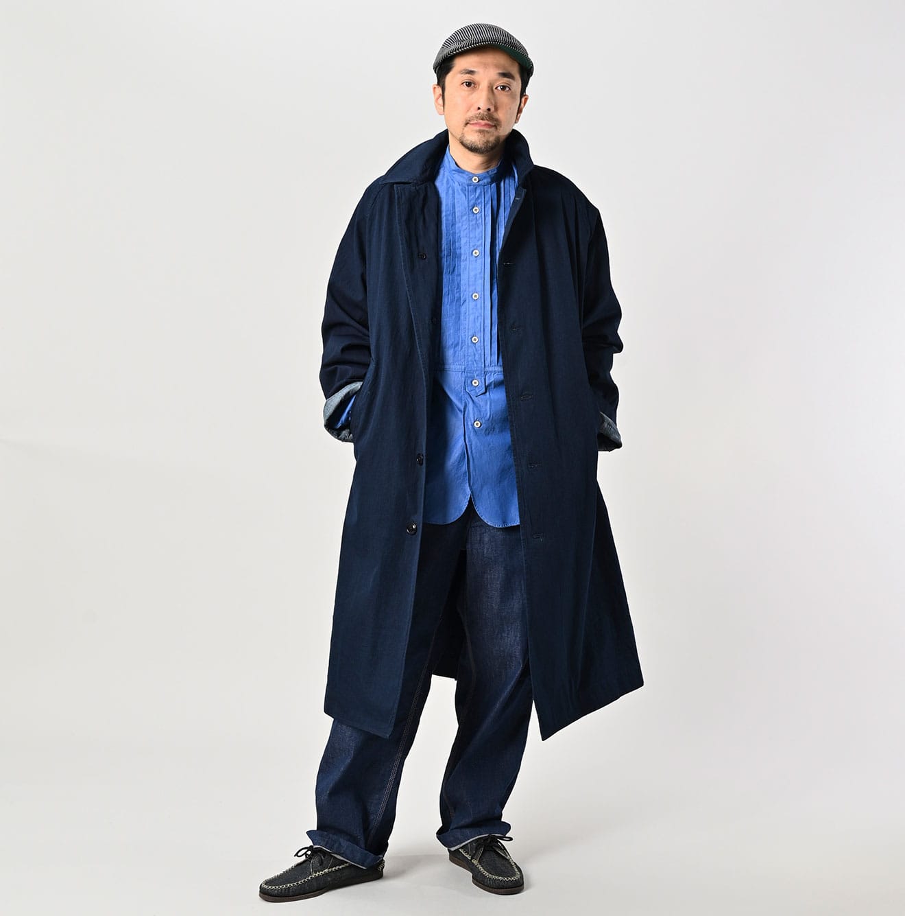 Indigo Light Gabardine 908 Balmacaan Coat (Size 4) - 45R by 45rpm studio