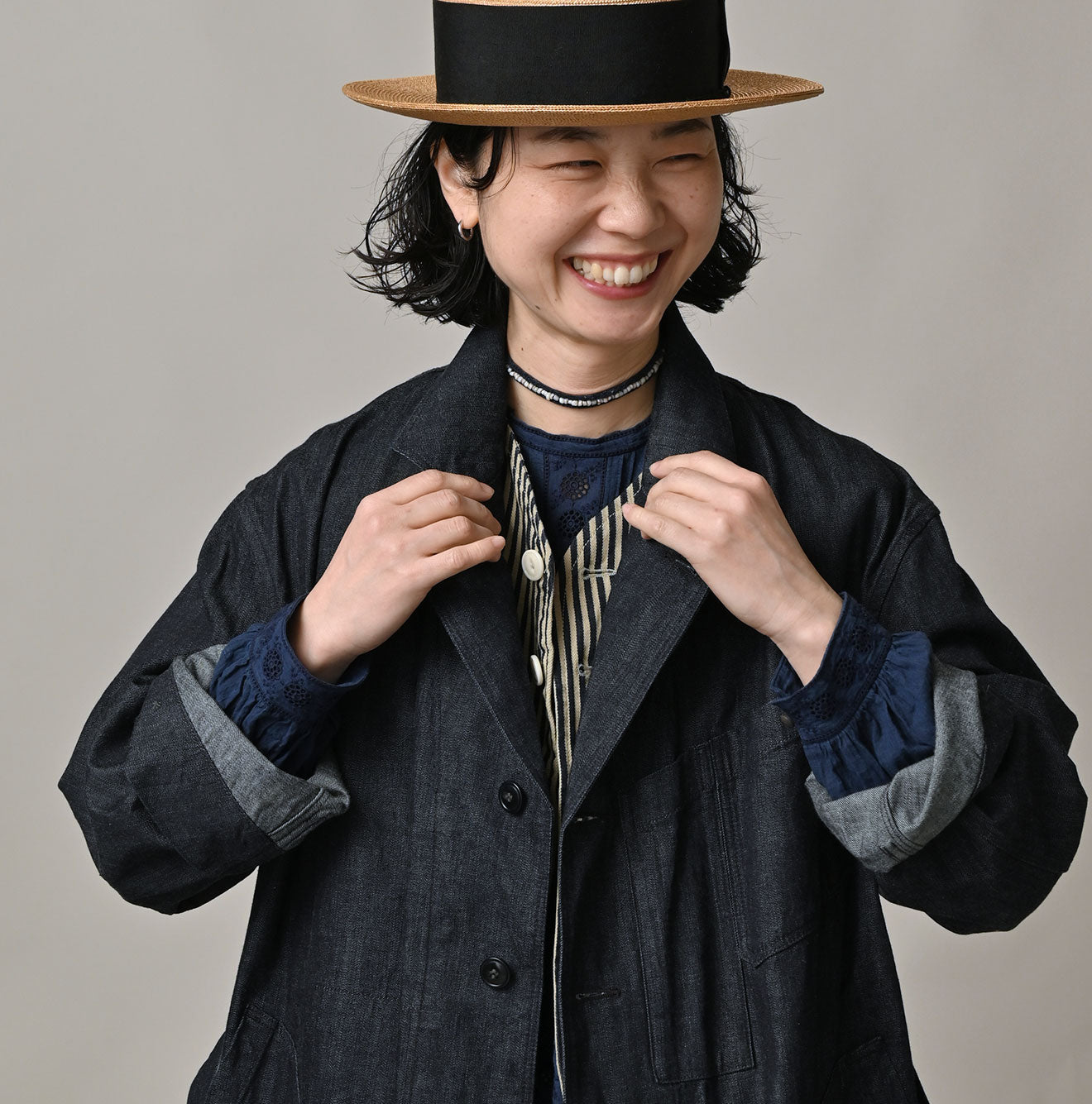 45R Indigo Mugihiko Denim 908 Work Coat Nou - Image 9