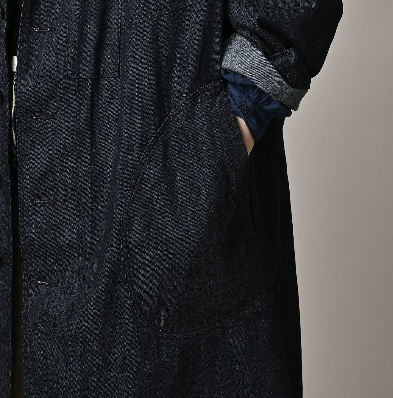 45R Indigo Mugihiko Denim 908 Work Coat Nou - Image 10