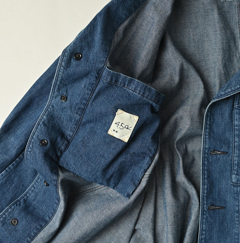 45R Indigo Mugihiko Denim 908 Work Coat Zyu - Image 24