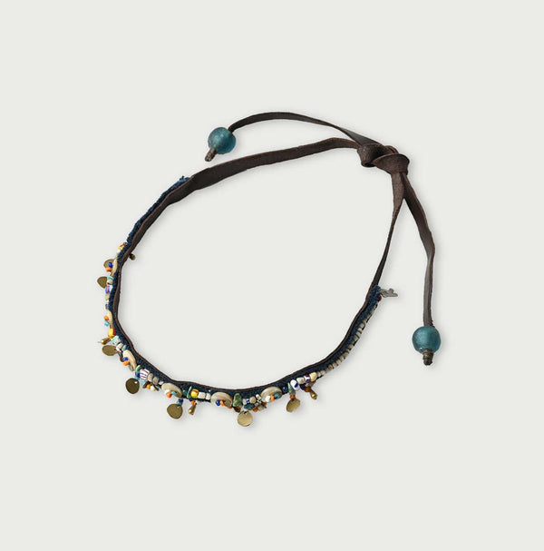 45R Glass Bead Leather Choker