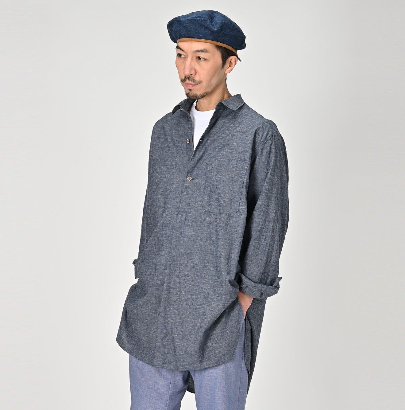 45R Indigo Hakeme 908 Grandpa Pullover Shirt