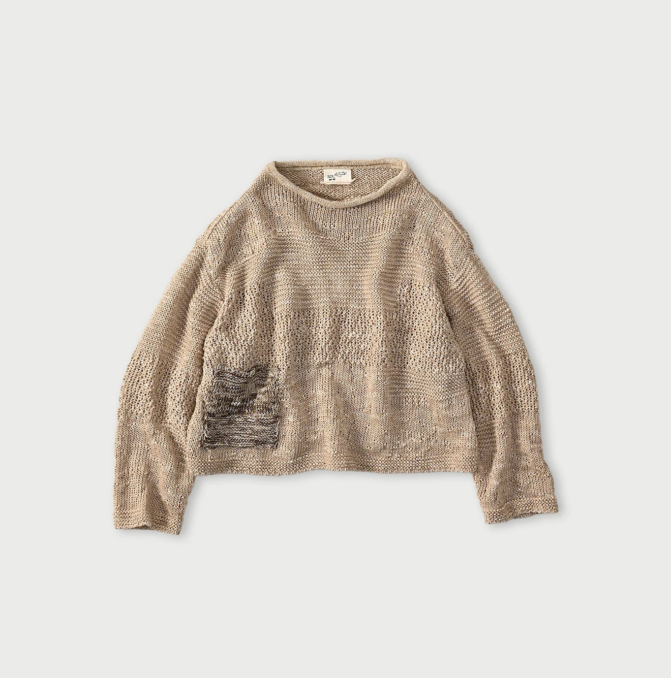 45R Linen Gima Patchwork Uma Sweater (White Top-Dyed) - Image 1