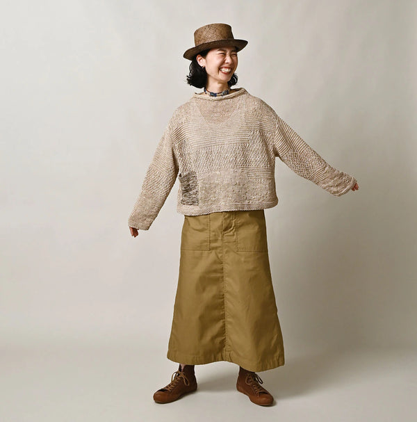 45R Linen Gima Patchwork Uma Sweater (White Top-Dyed)