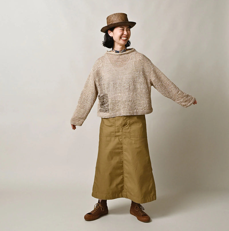 45R Linen Gima Patchwork Uma Sweater (White Top-Dyed) - Image 2