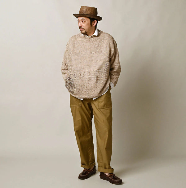 45R Linen Gima Patchwork Uma Sweater (White Top-Dyed)