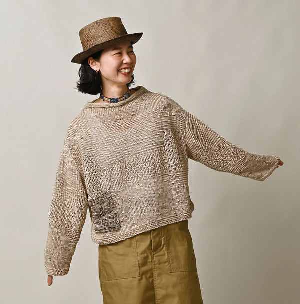 45R Linen Gima Patchwork Uma Sweater (White Top-Dyed)