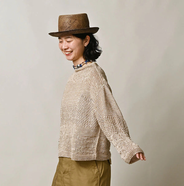 45R Linen Gima Patchwork Uma Sweater (White Top-Dyed)