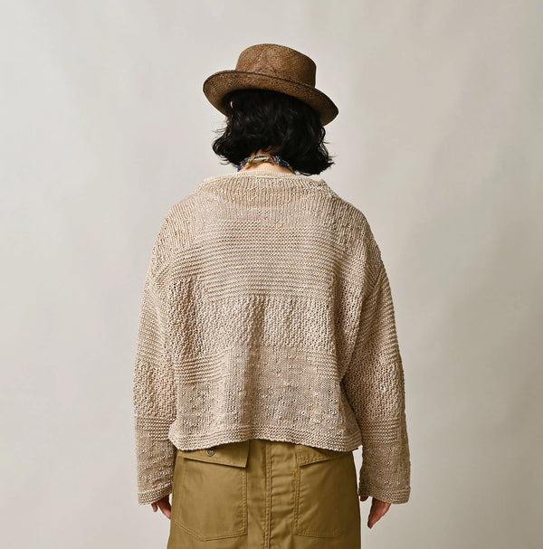 45R Linen Gima Patchwork Uma Sweater (White Top-Dyed)