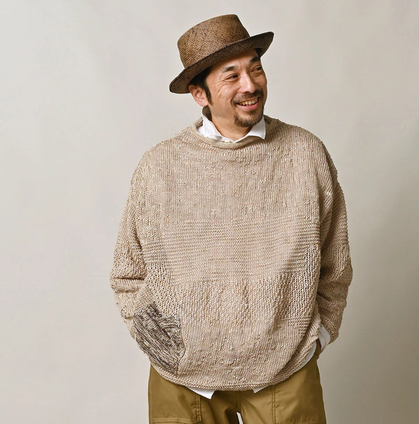 45R Linen Gima Patchwork Uma Sweater (White Top-Dyed)