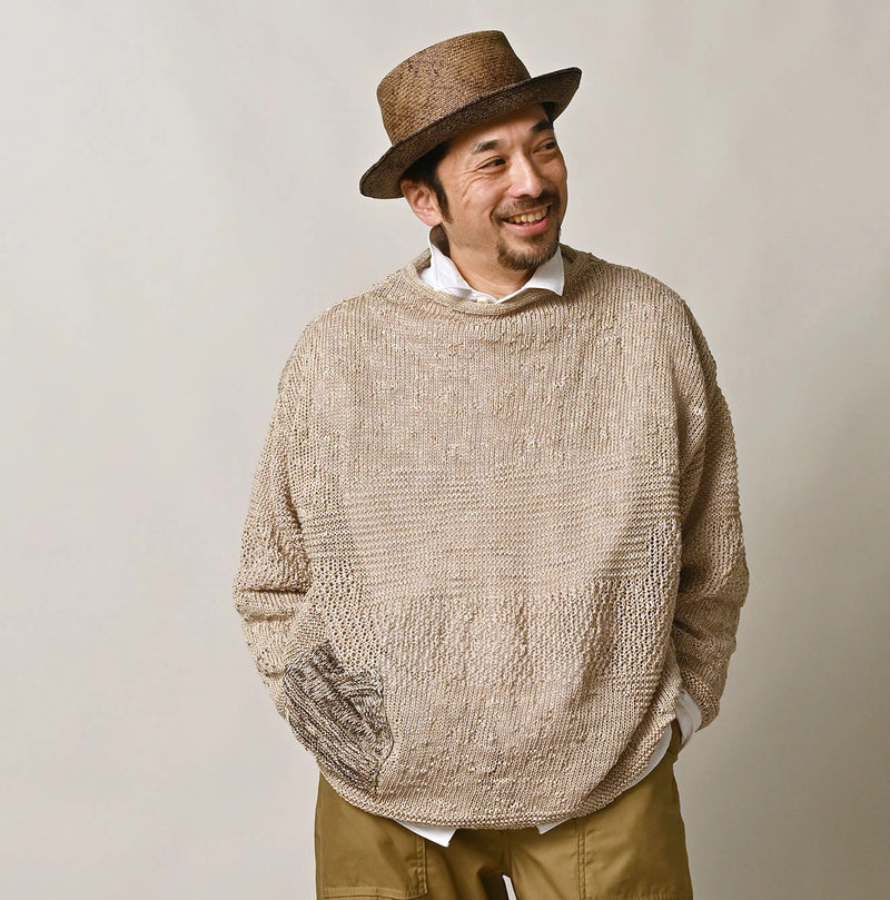 45R Linen Gima Patchwork Uma Sweater (White Top-Dyed) - Image 7