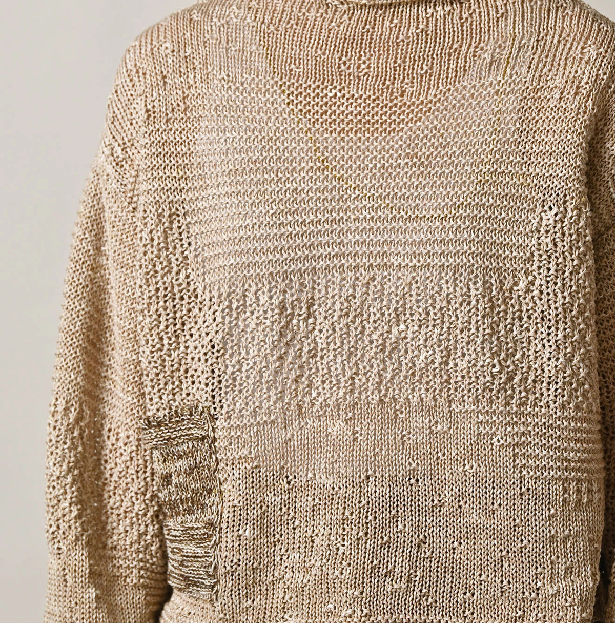 45R Linen Gima Patchwork Uma Sweater (White Top-Dyed)