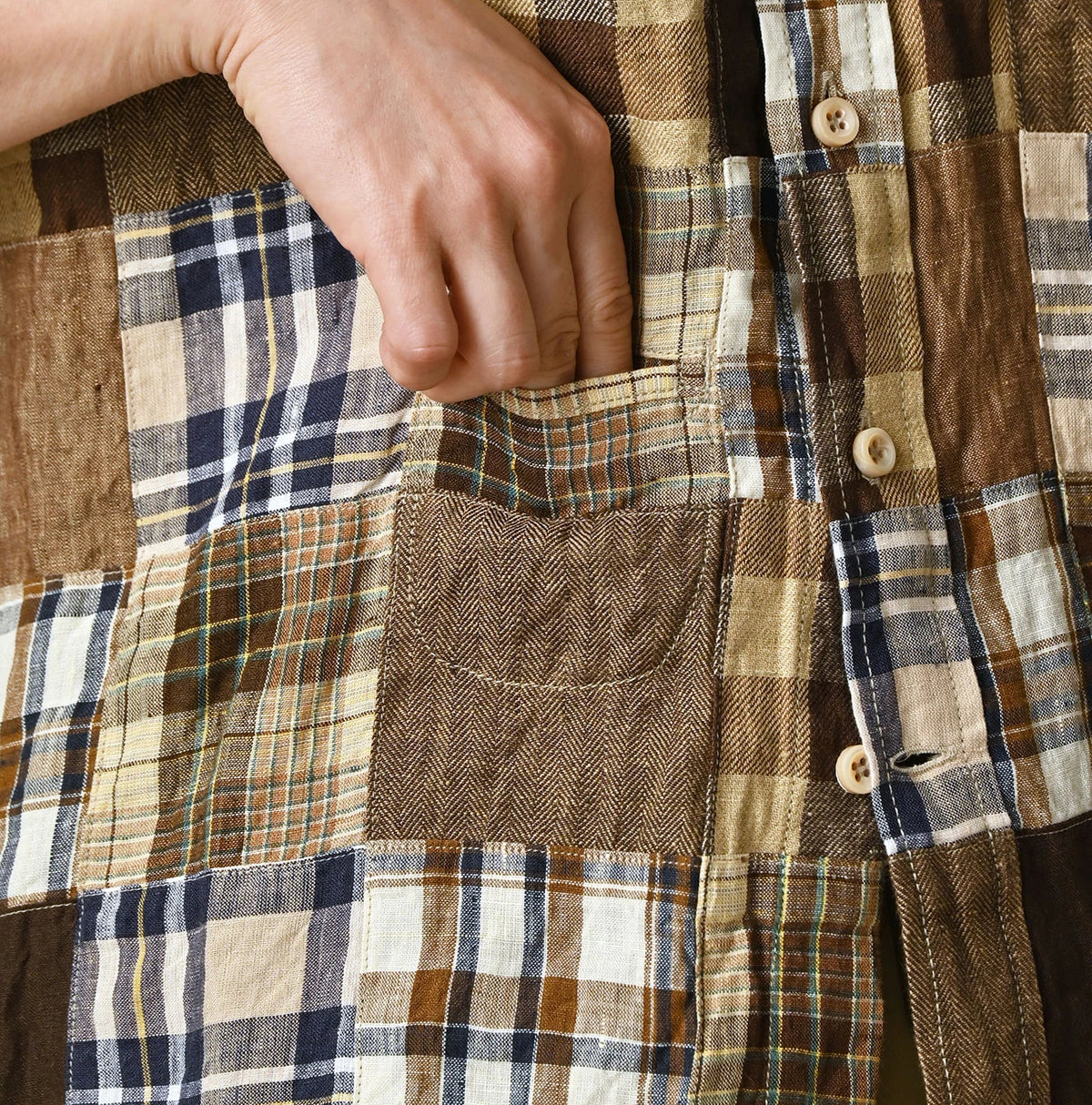 45R Linen Patchwork 908 Ocean Shirt