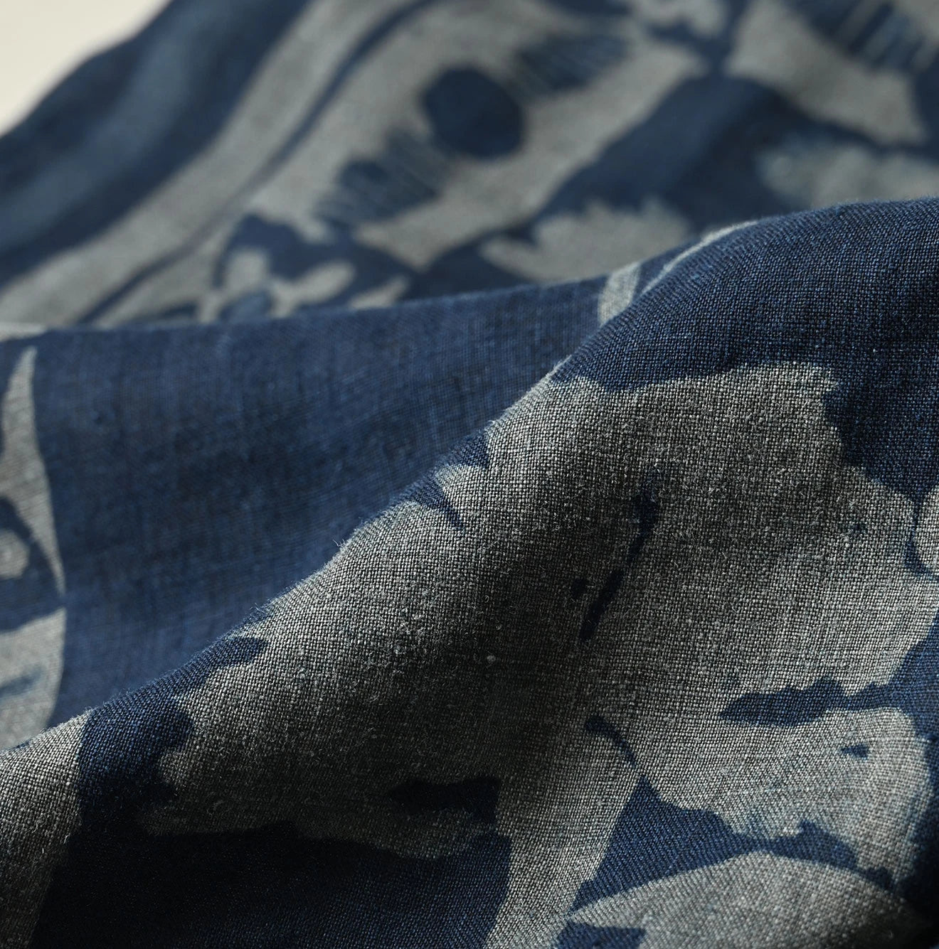 45R Indigo Linen Flax Flower Bandana