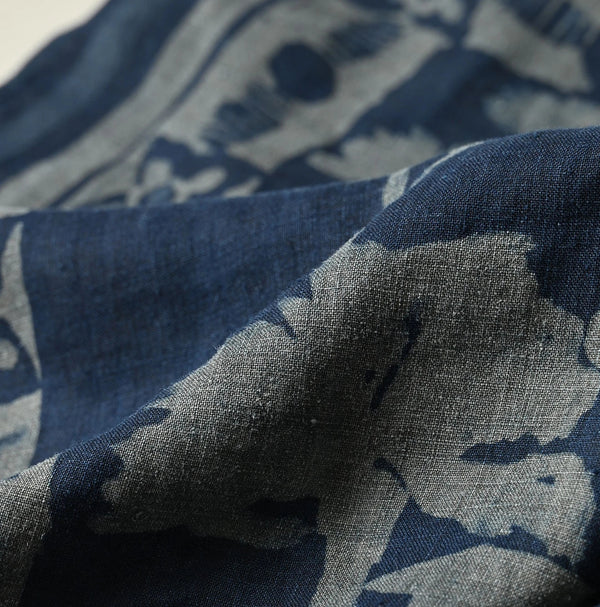 45R Indigo Linen Flax Flower Bandana
