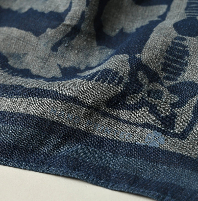 45R Indigo Linen Flax Flower Bandana - Image 9