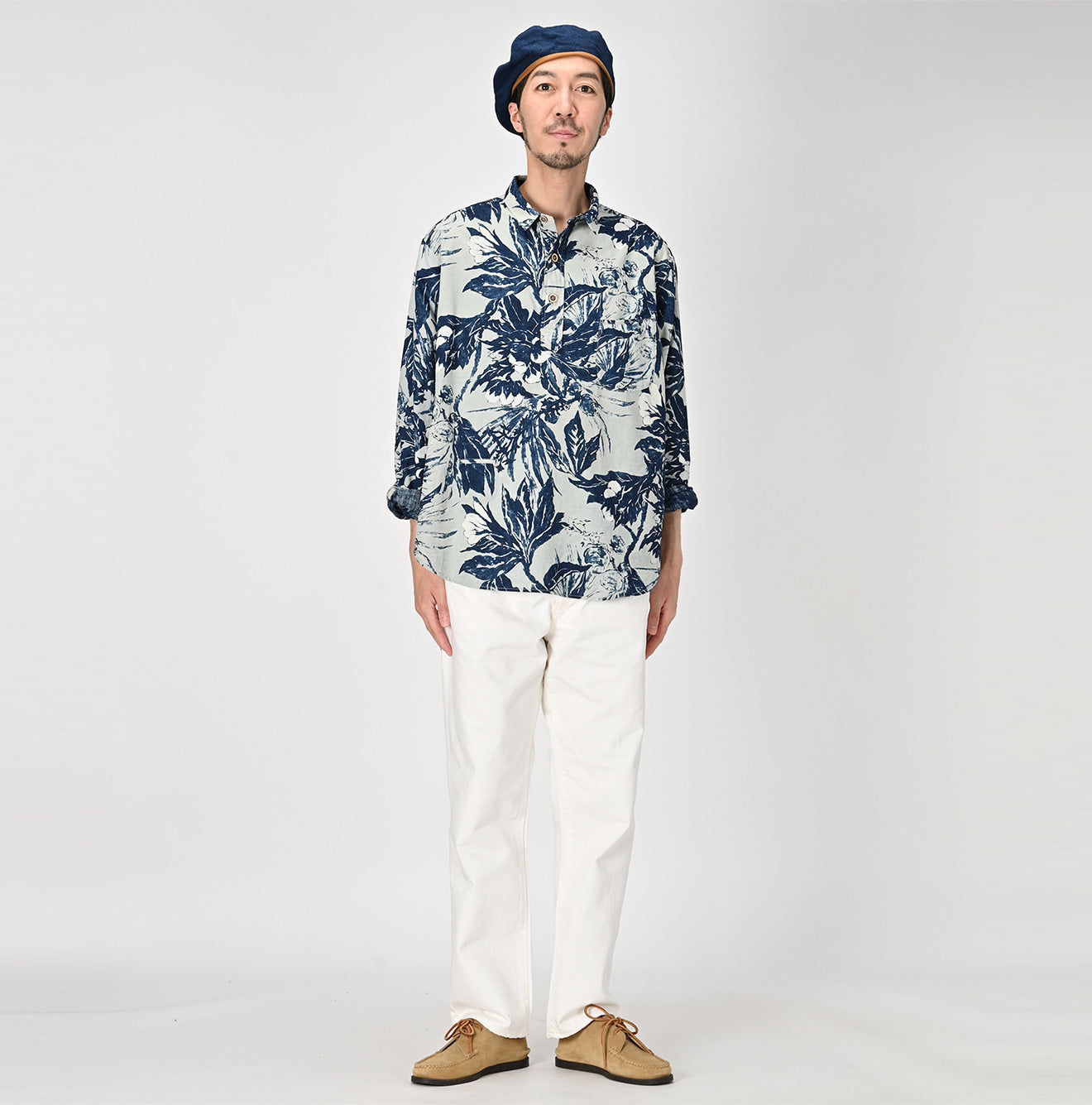 45R Indigo 908 Eastern Aloha Ocean Petit Collar Pullover Shirt