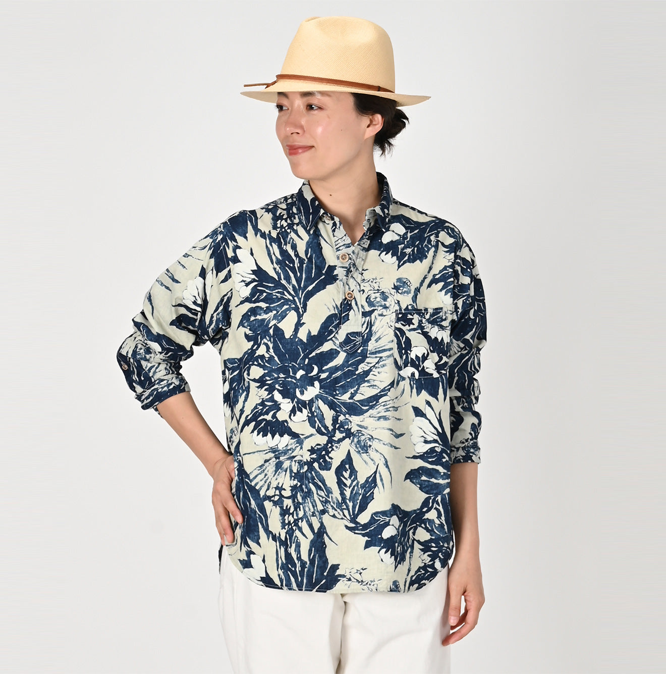 45R Indigo 908 Eastern Aloha Ocean Petit Collar Pullover Shirt