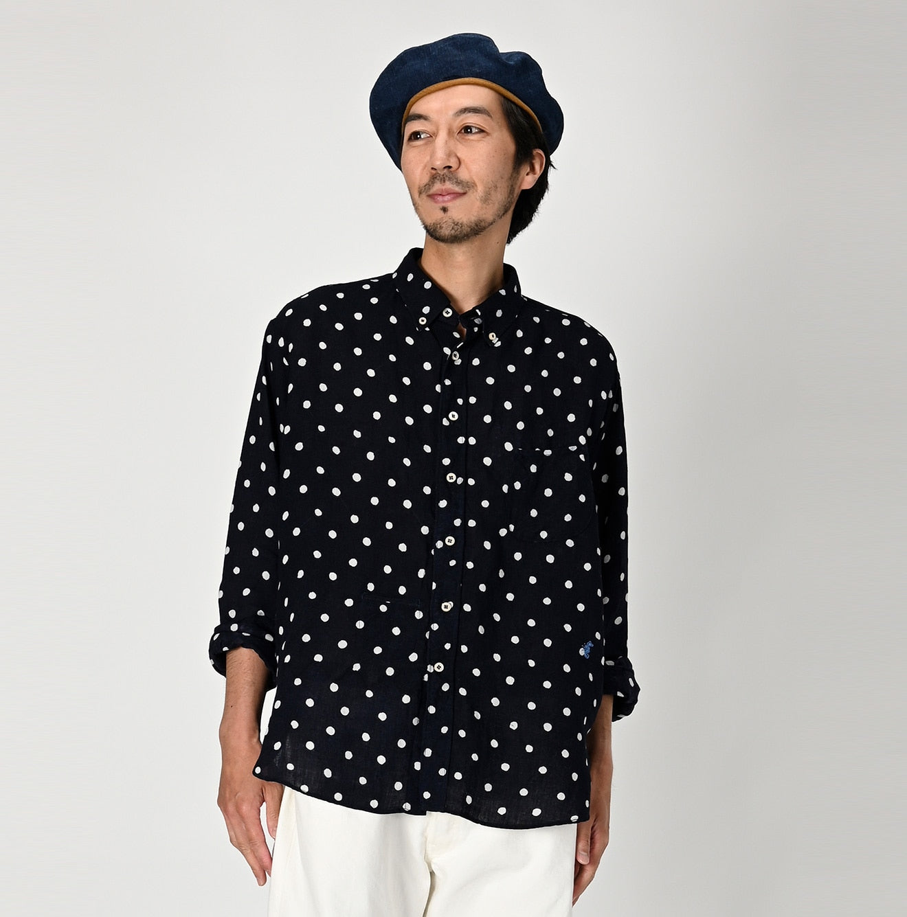45R Linen Dots 908 Ocean Buttondown Shirt