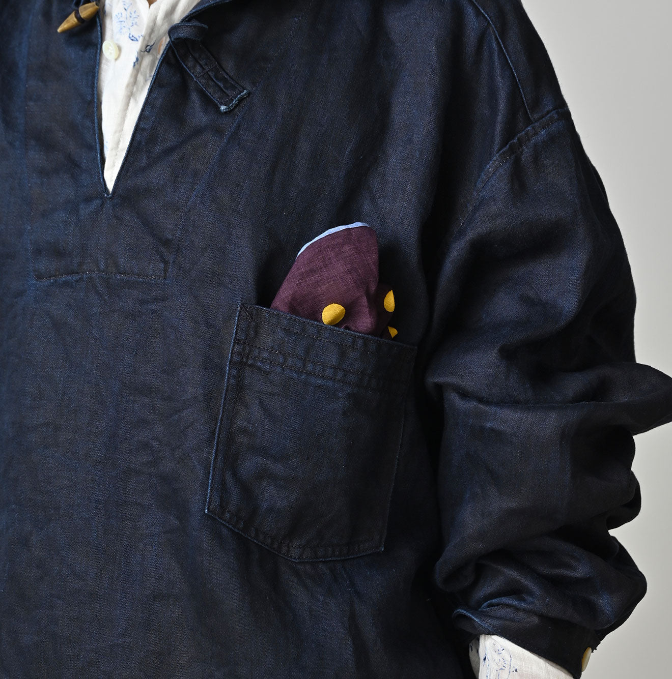 Indigo Linen Sateen 908 Duffer Shirt - Image 8