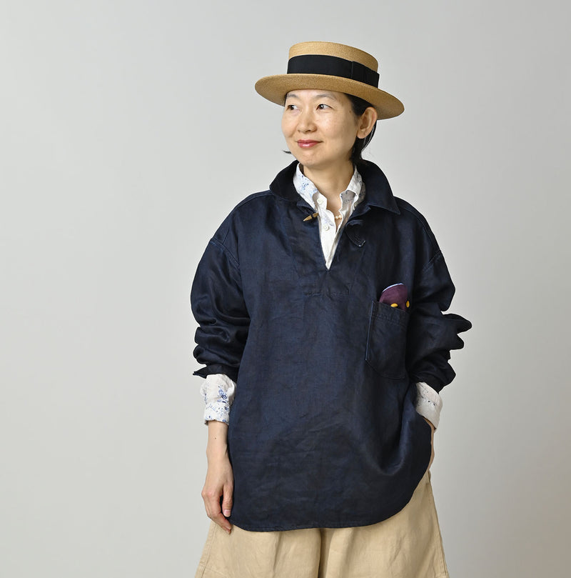 Indigo Linen Sateen 908 Duffer Shirt - Image 3