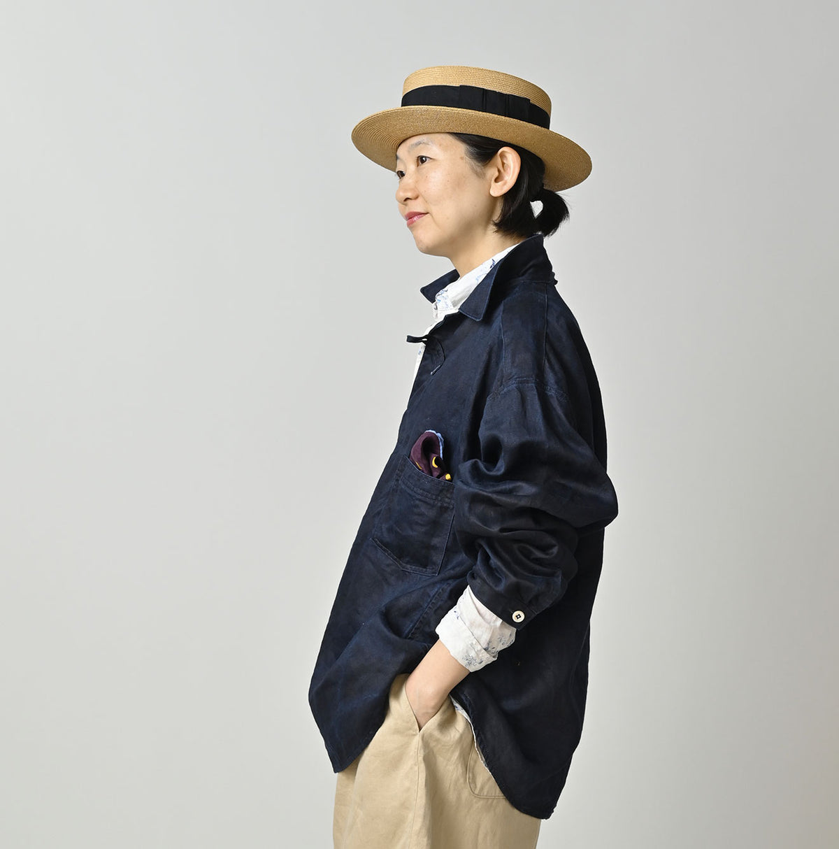 Indigo Linen Sateen 908 Duffer Shirt