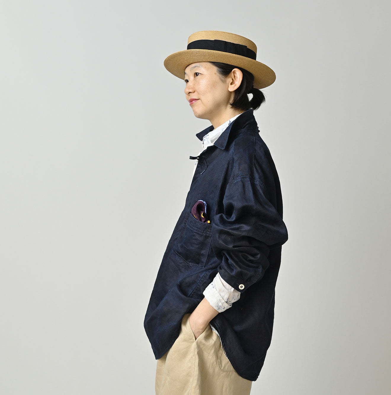 Indigo Linen Sateen 908 Duffer Shirt - Image 4