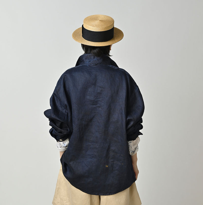 Indigo Linen Sateen 908 Duffer Shirt - Image 5