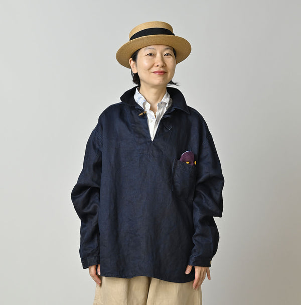 Indigo Linen Sateen 908 Duffer Shirt