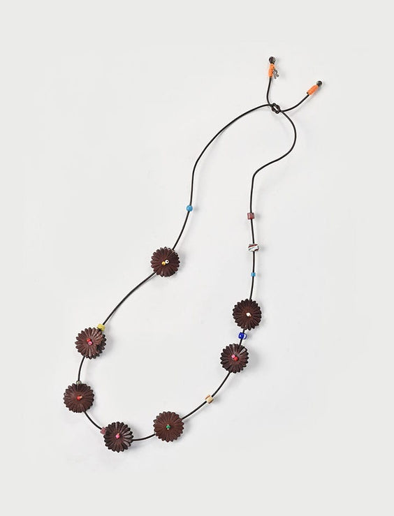 Leather x Glass Bead Flower Necklace