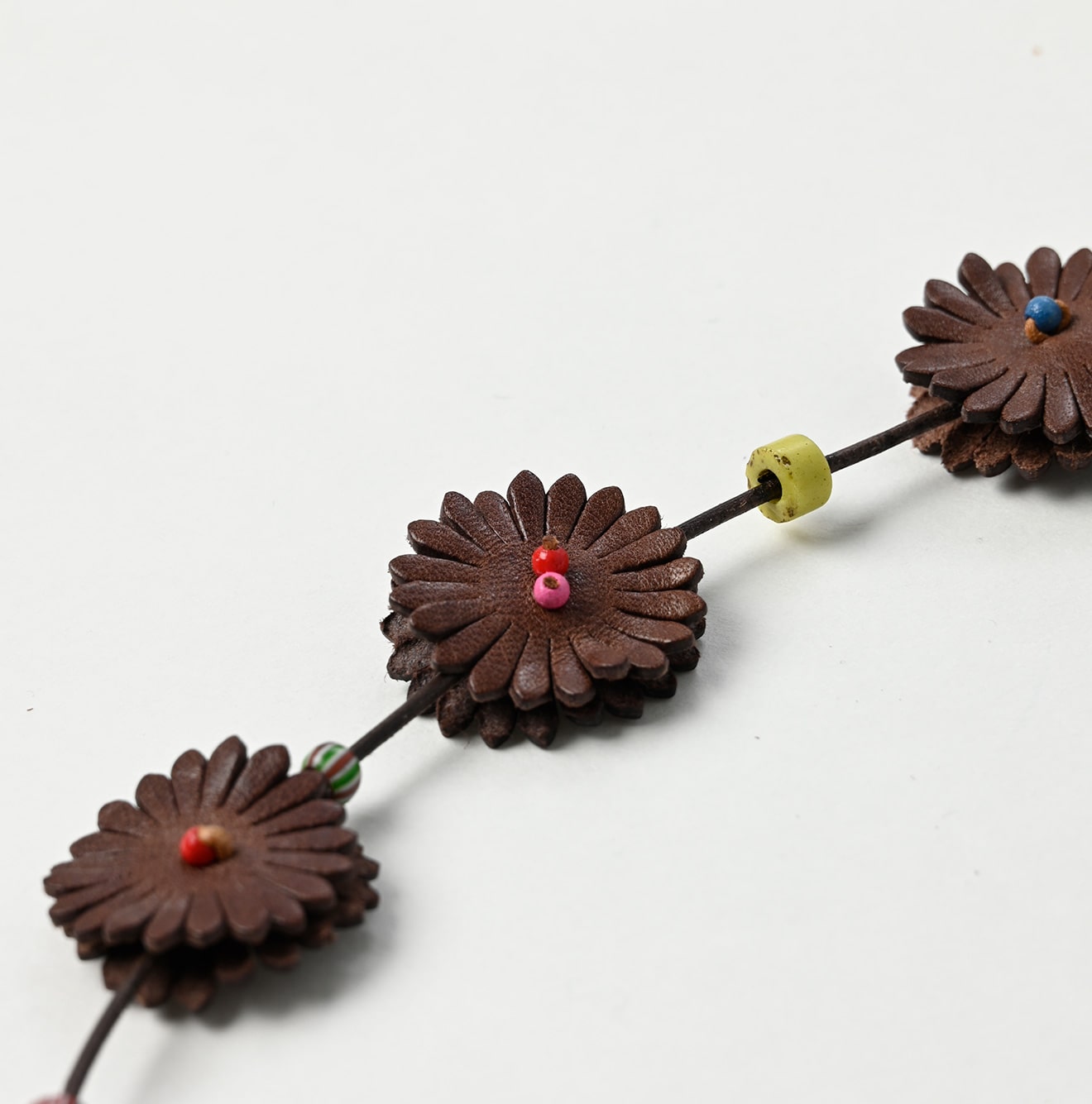 45R Leather x Glass Bead Flower Necklace
