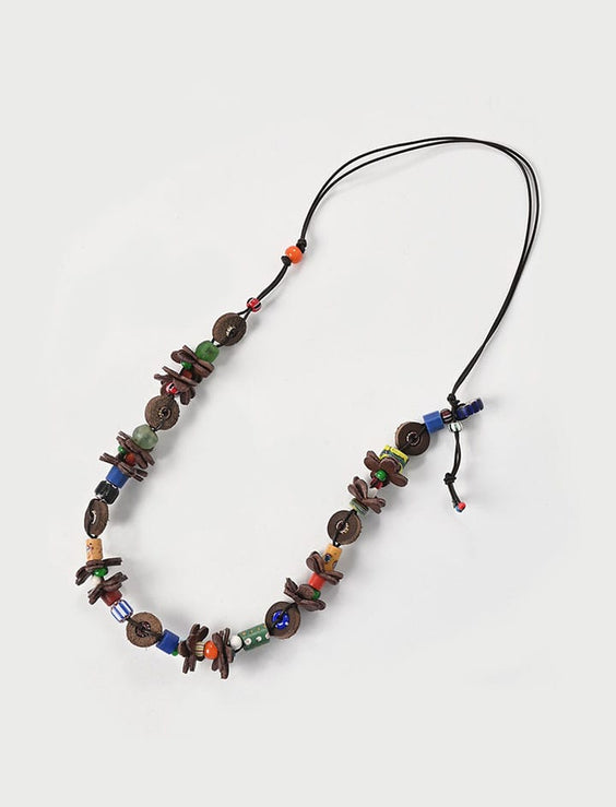 Leather x Glass Bead Necklace