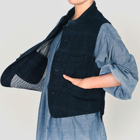Indigo Cotton Tweed 908 Stand Collar Vest (Size 3) - 45R by 45rpm studio
