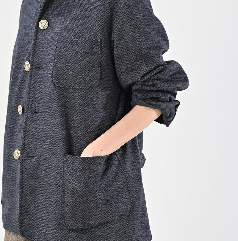 45R Herringbone Jersey Flannel 908 Cardigan Jacket