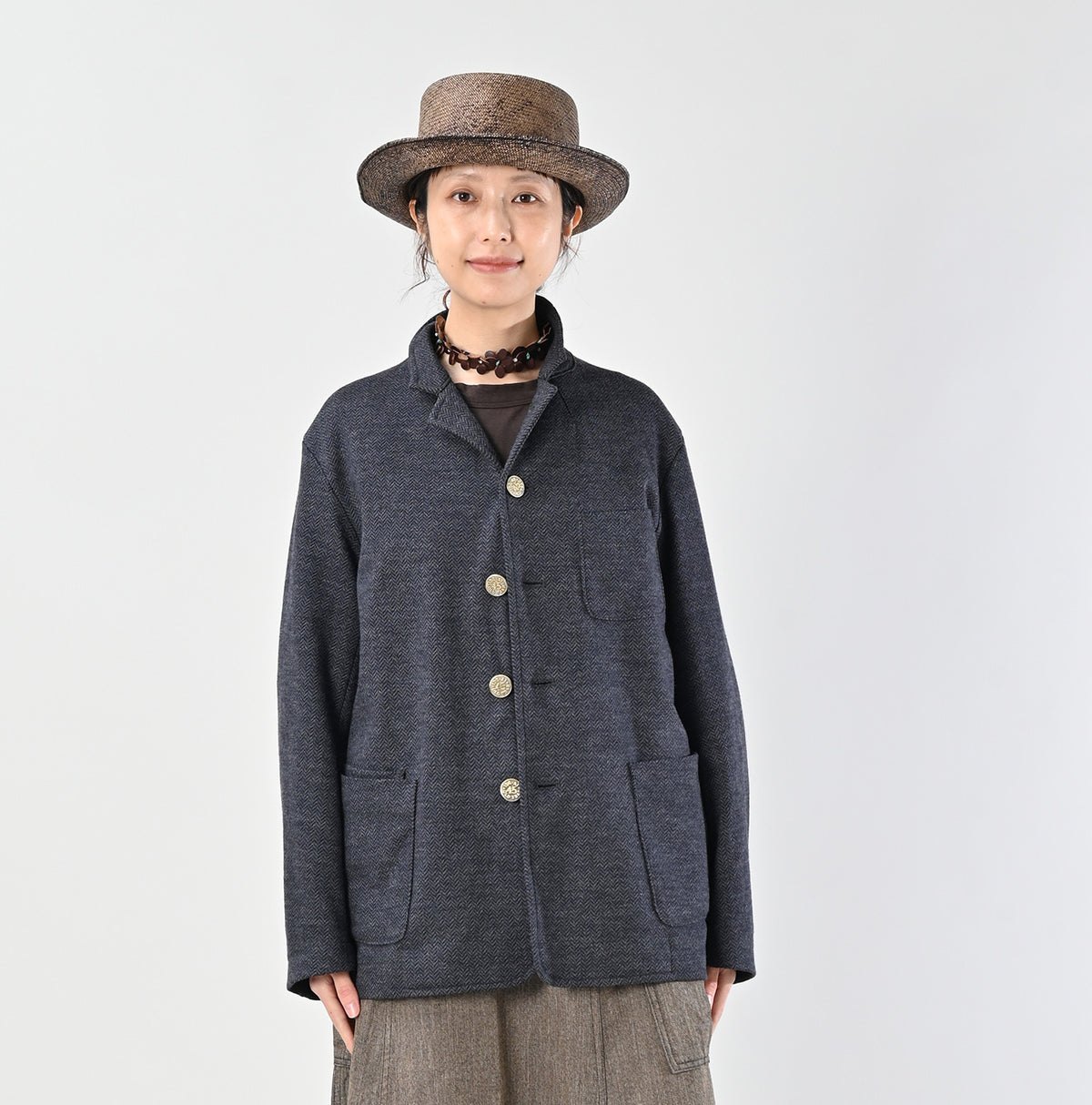45R Herringbone Jersey Flannel 908 Cardigan Jacket